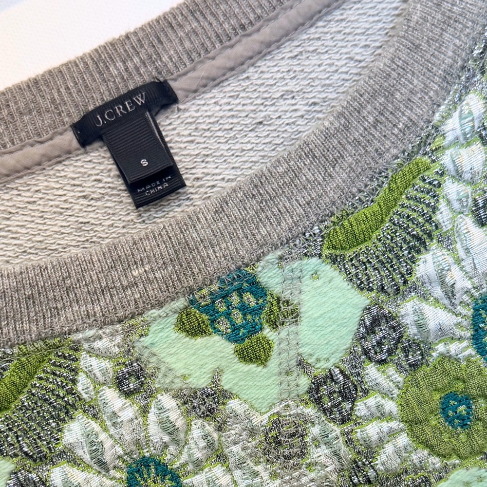 J Crew Collection Metallic Floral Brocade Sweatshirt Gray Green Small Preppy - Picture 4 of 6